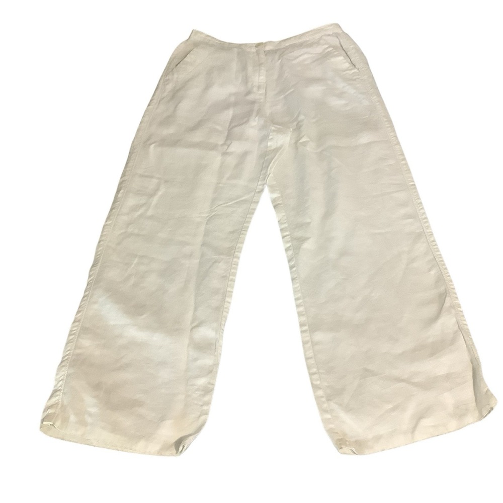 L\.L\.Bean Women's 10 Regular White 100% Linen Wide Leg Beach Pants